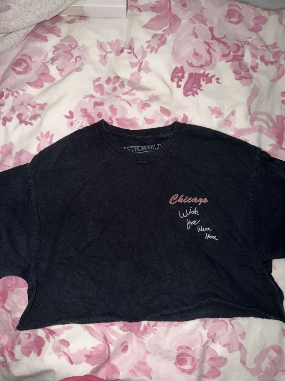 Travis Scott Astro World 2018 Chicago 'Wish You Were Here' Black Crop Tee